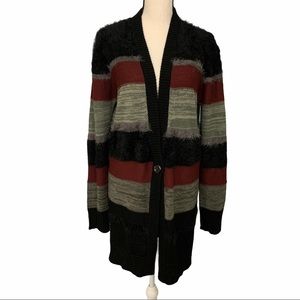 Trouve Stripe Fuzzy Cardigan